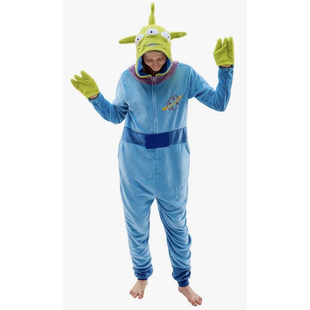 VEULENT Adult Alien One Piece Pajamas Unisex Costume Green Blue Size Large NEW - Picture 1 of 7